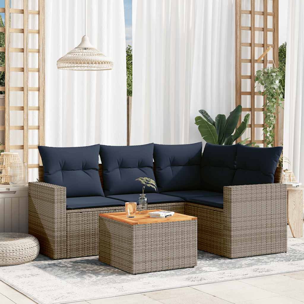 sofasæt til haven 5 dele med hynder polyrattan grå