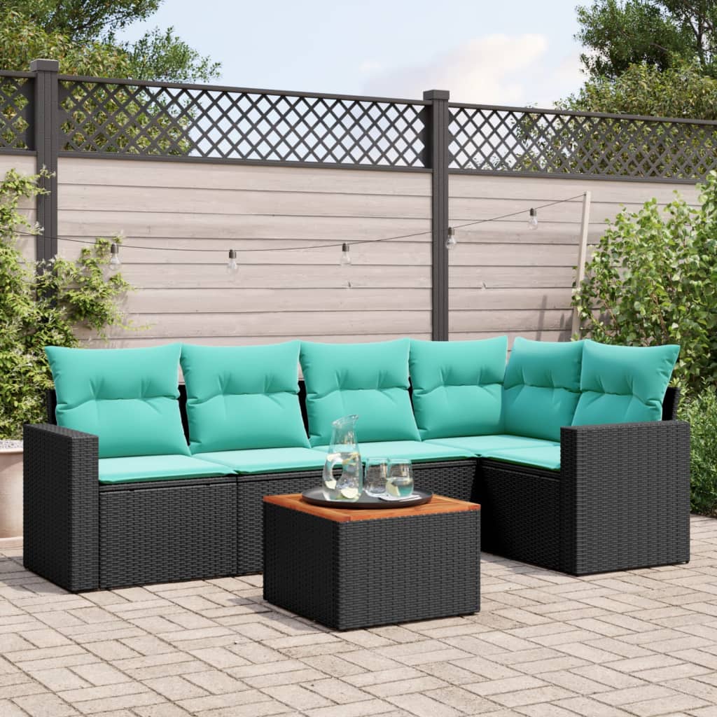 sofasæt til haven 6 dele med hynder polyrattan sort