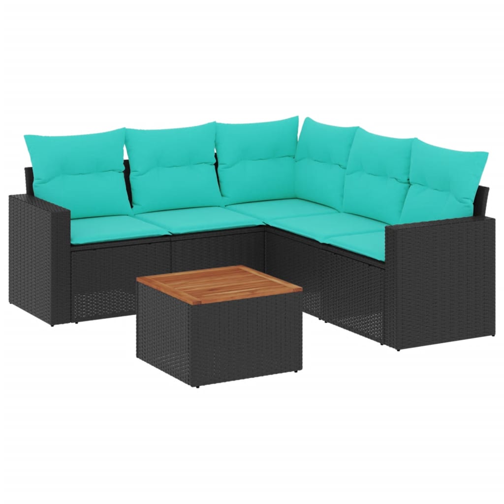 sofasæt til haven 6 dele med hynder polyrattan sort