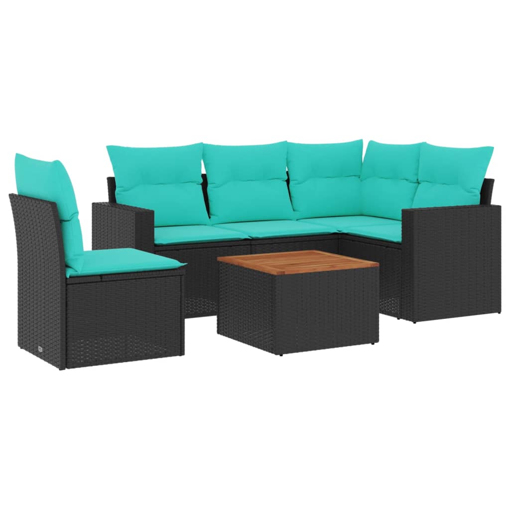 sofasæt til haven 6 dele med hynder polyrattan sort