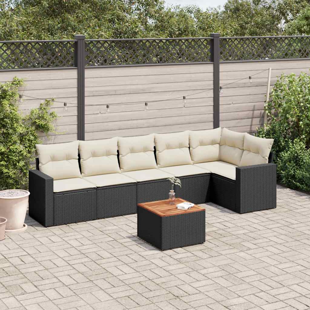 sofasæt til haven 7 dele med hynder polyrattan sort
