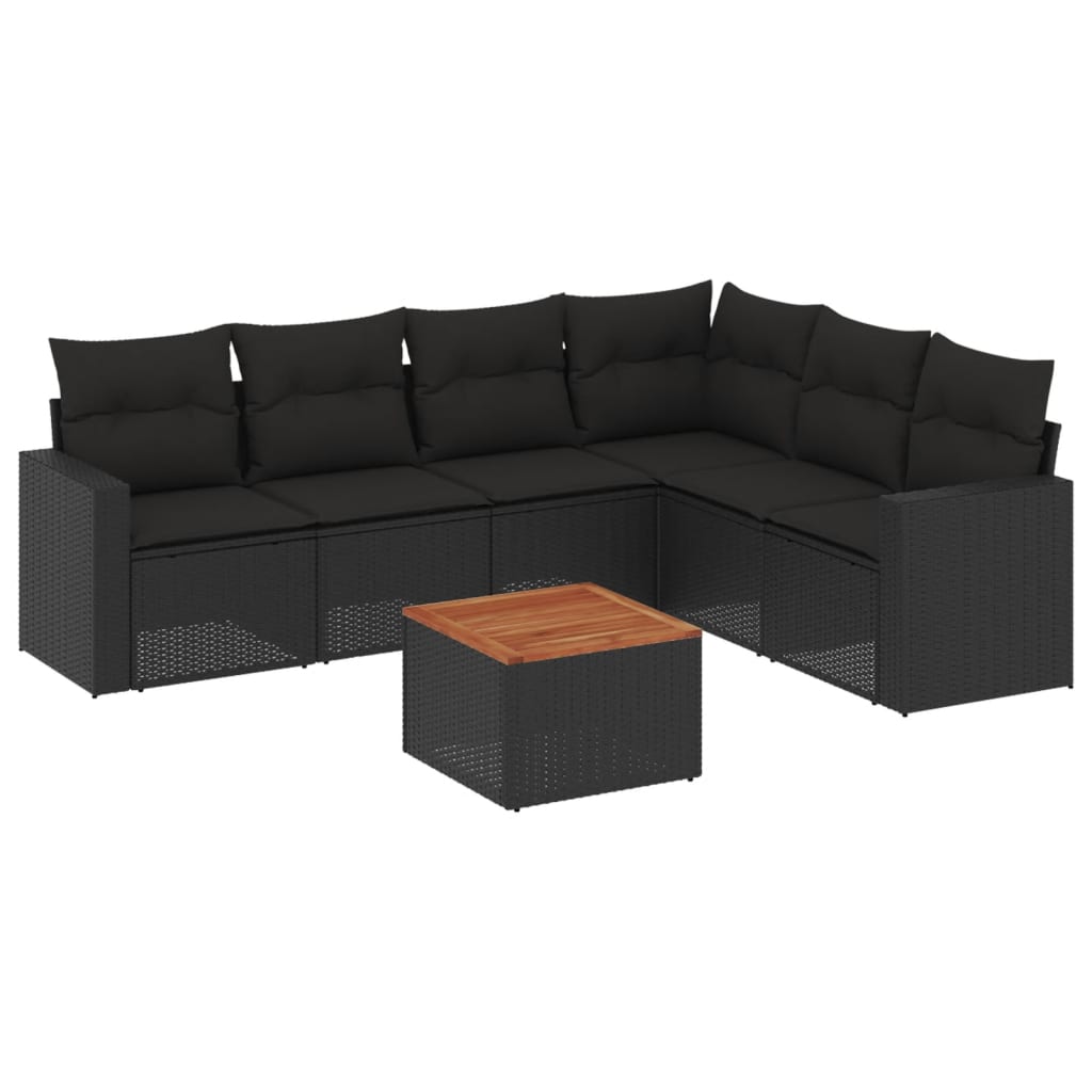 sofasæt til haven 7 dele med hynder polyrattan sort
