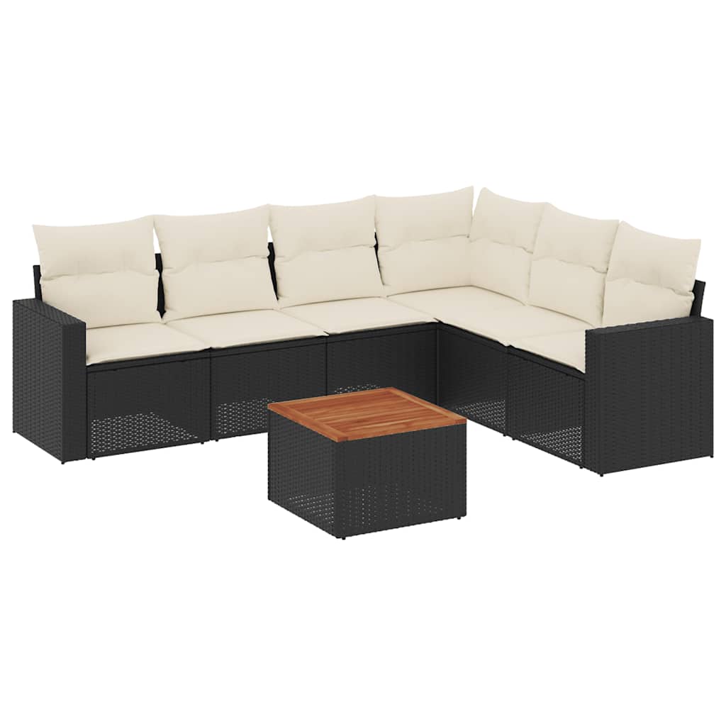 sofasæt til haven 7 dele med hynder polyrattan sort