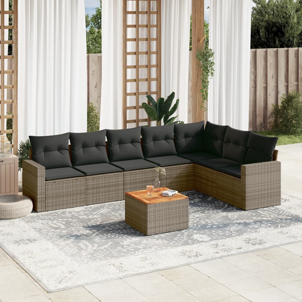sofasæt til haven 8 dele med hynder polyrattan grå
