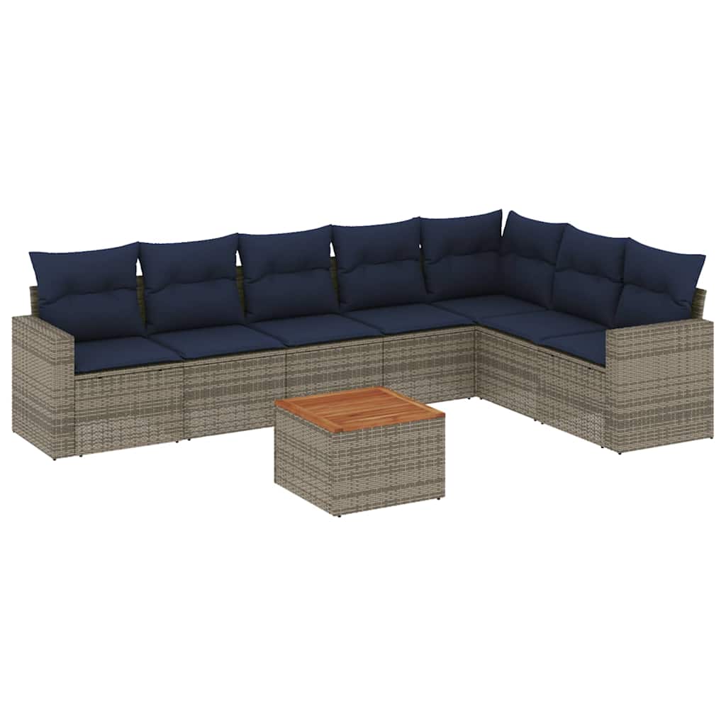 sofasæt til haven 8 dele med hynder polyrattan grå