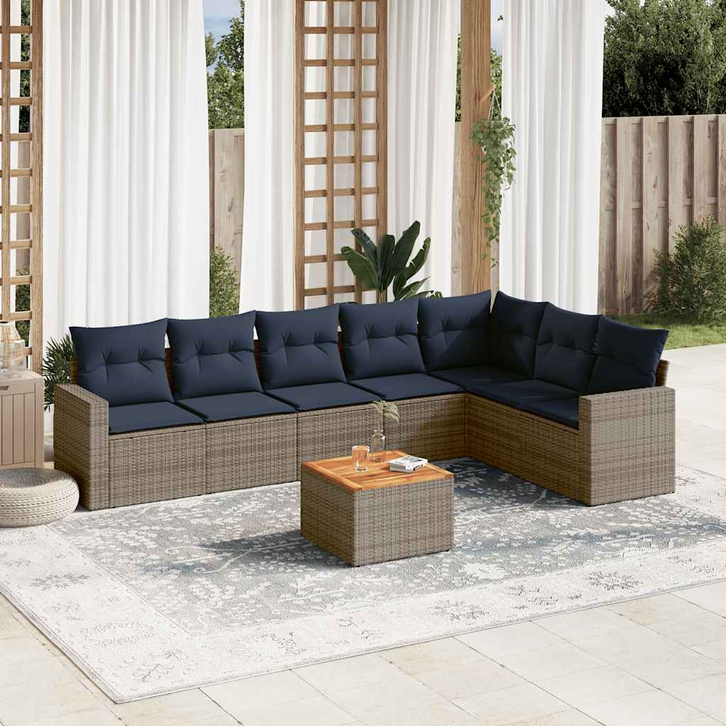 sofasæt til haven 8 dele med hynder polyrattan grå