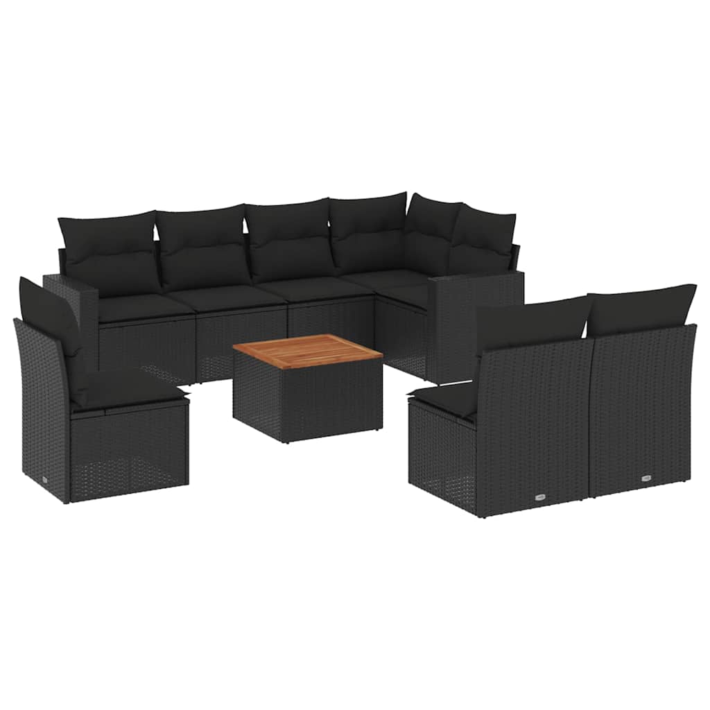 sofasæt til haven 9 dele med hynder polyrattan sort