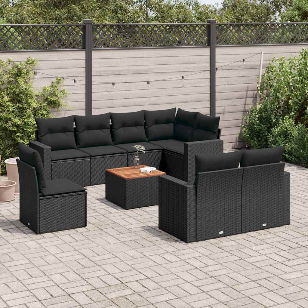 sofasæt til haven 9 dele med hynder polyrattan sort