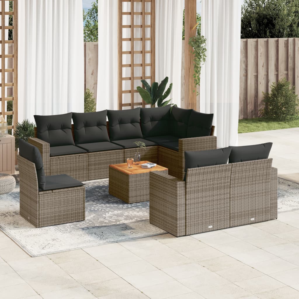 sofasæt til haven 9 dele med hynder polyrattan grå