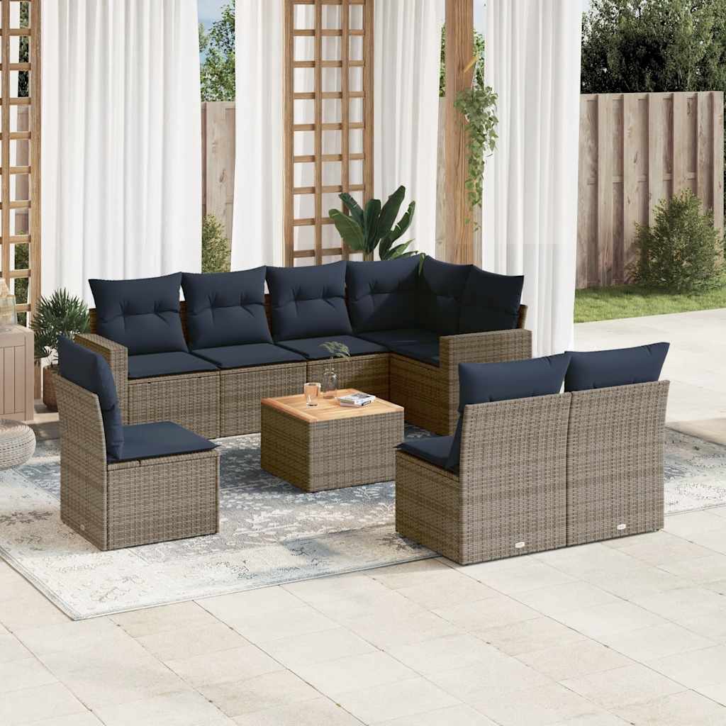 sofasæt til haven 9 dele med hynder polyrattan grå