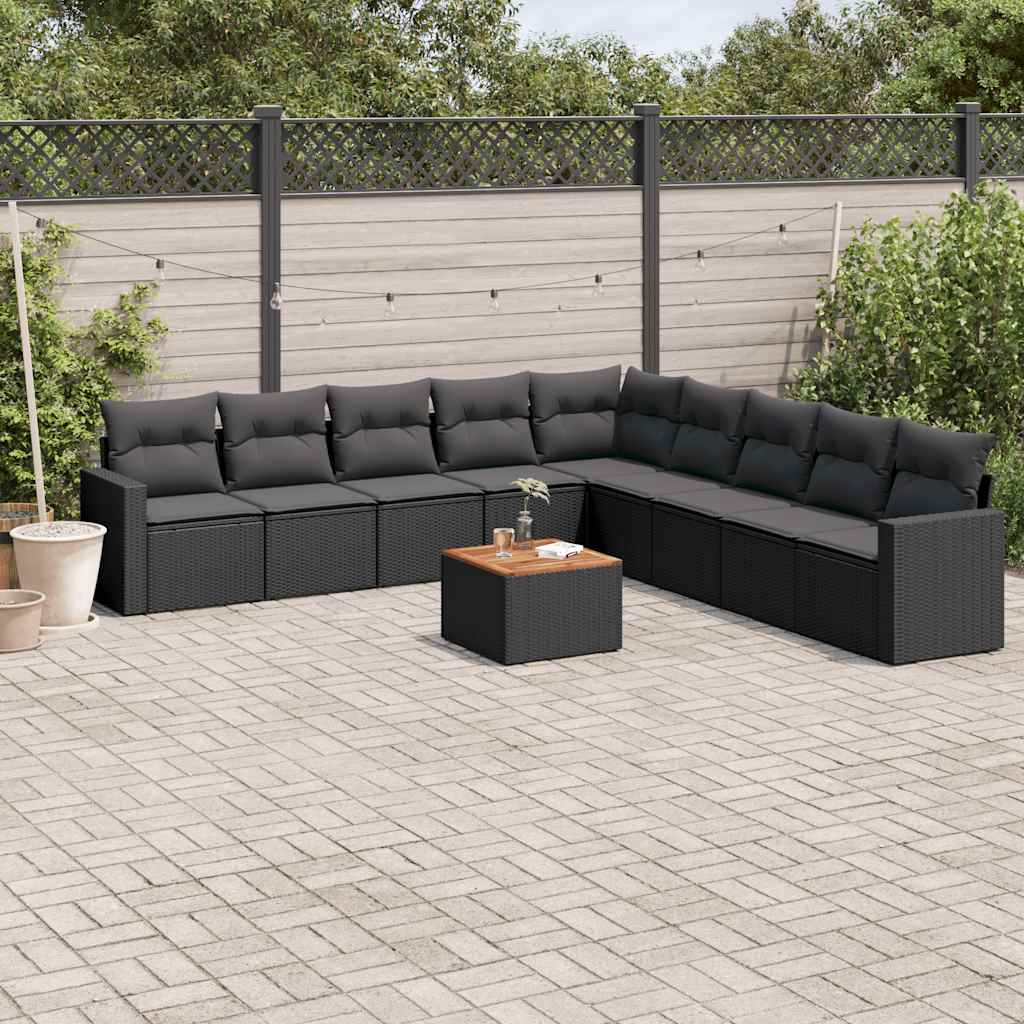 sofasæt til haven 10 dele med hynder polyrattan sort