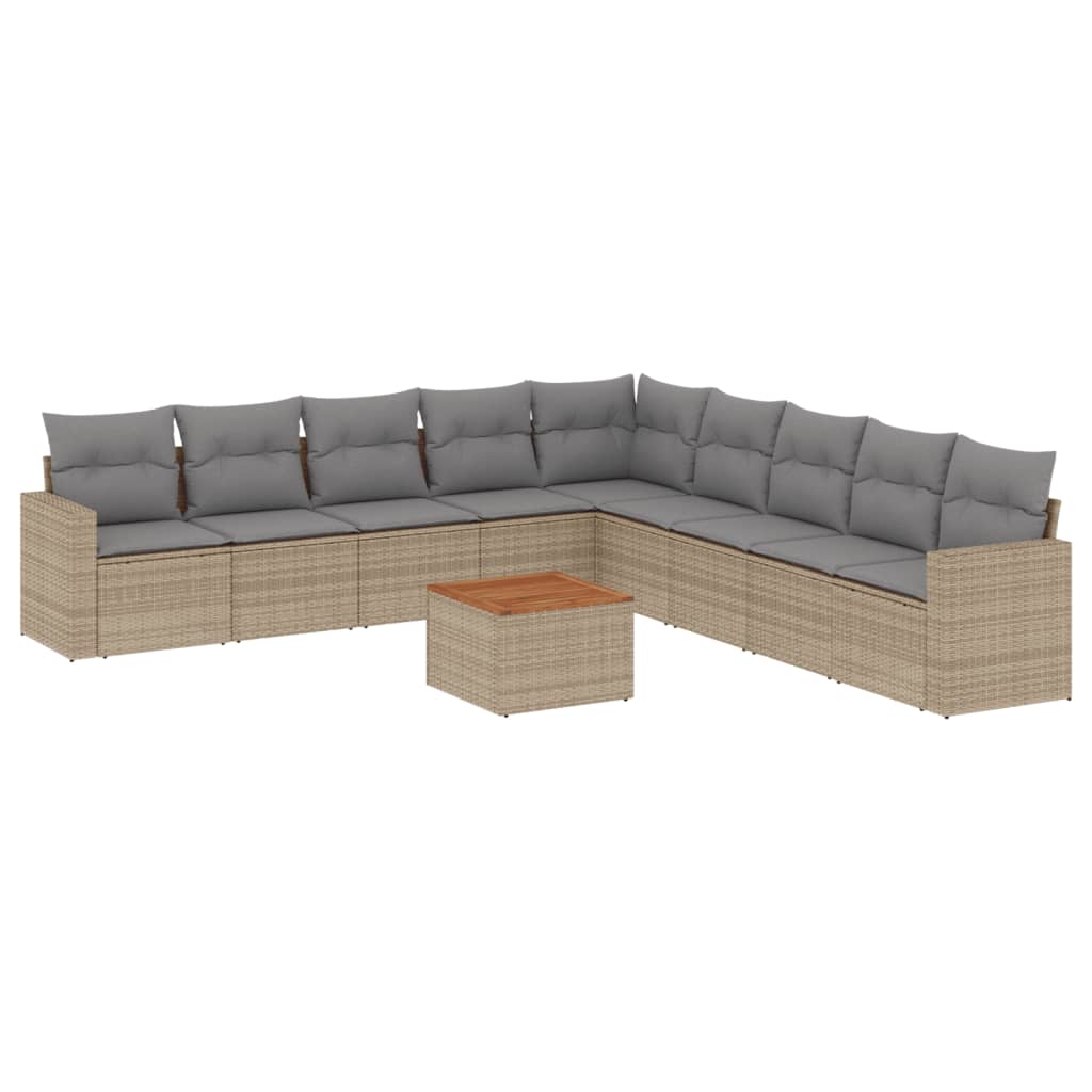 havesofasæt 10 dele med hynder polyrattan beige