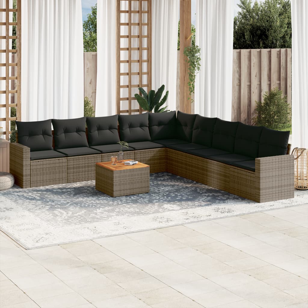 sofasæt til haven 10 dele med hynder polyrattan grå