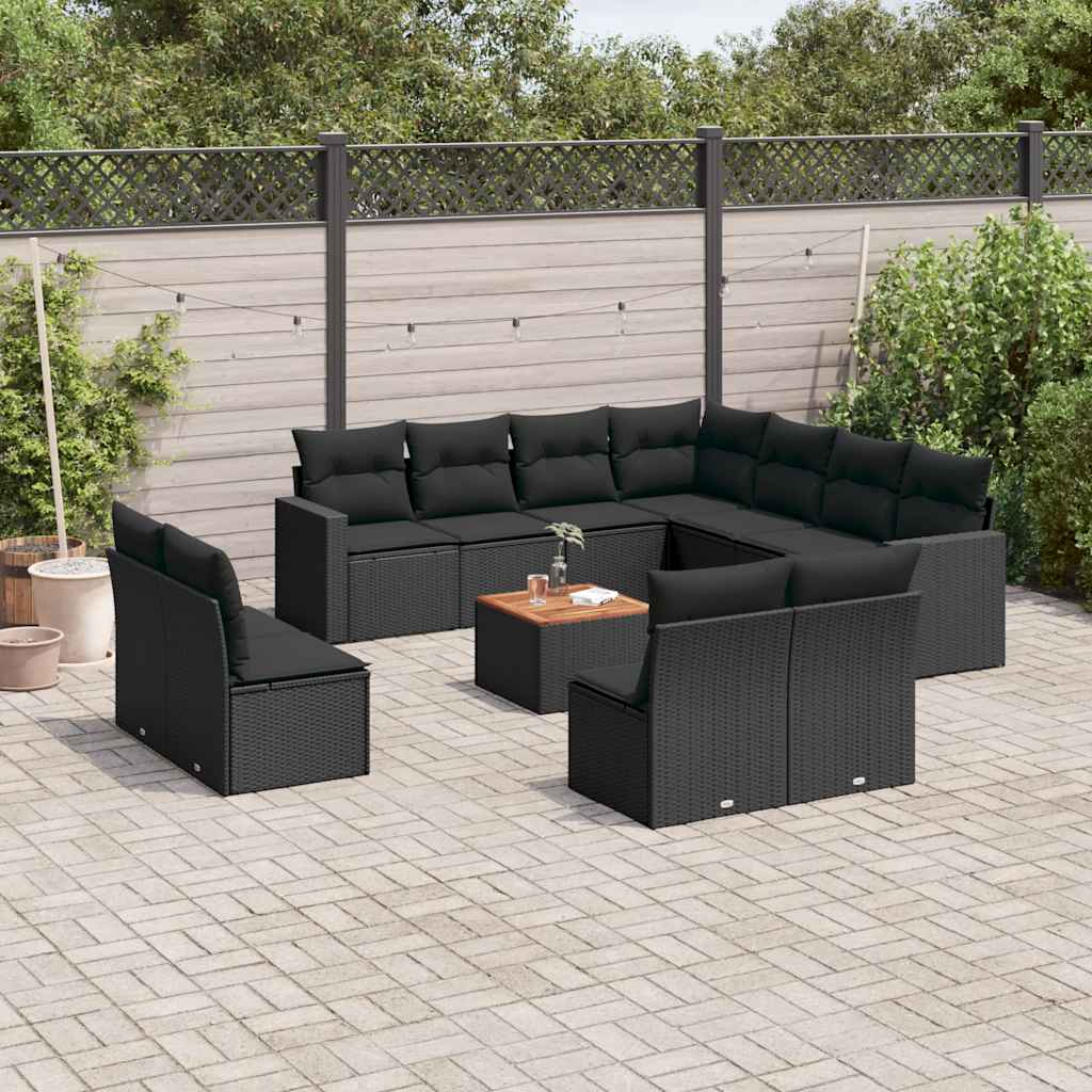 sofasæt til haven 12 dele med hynder polyrattan sort