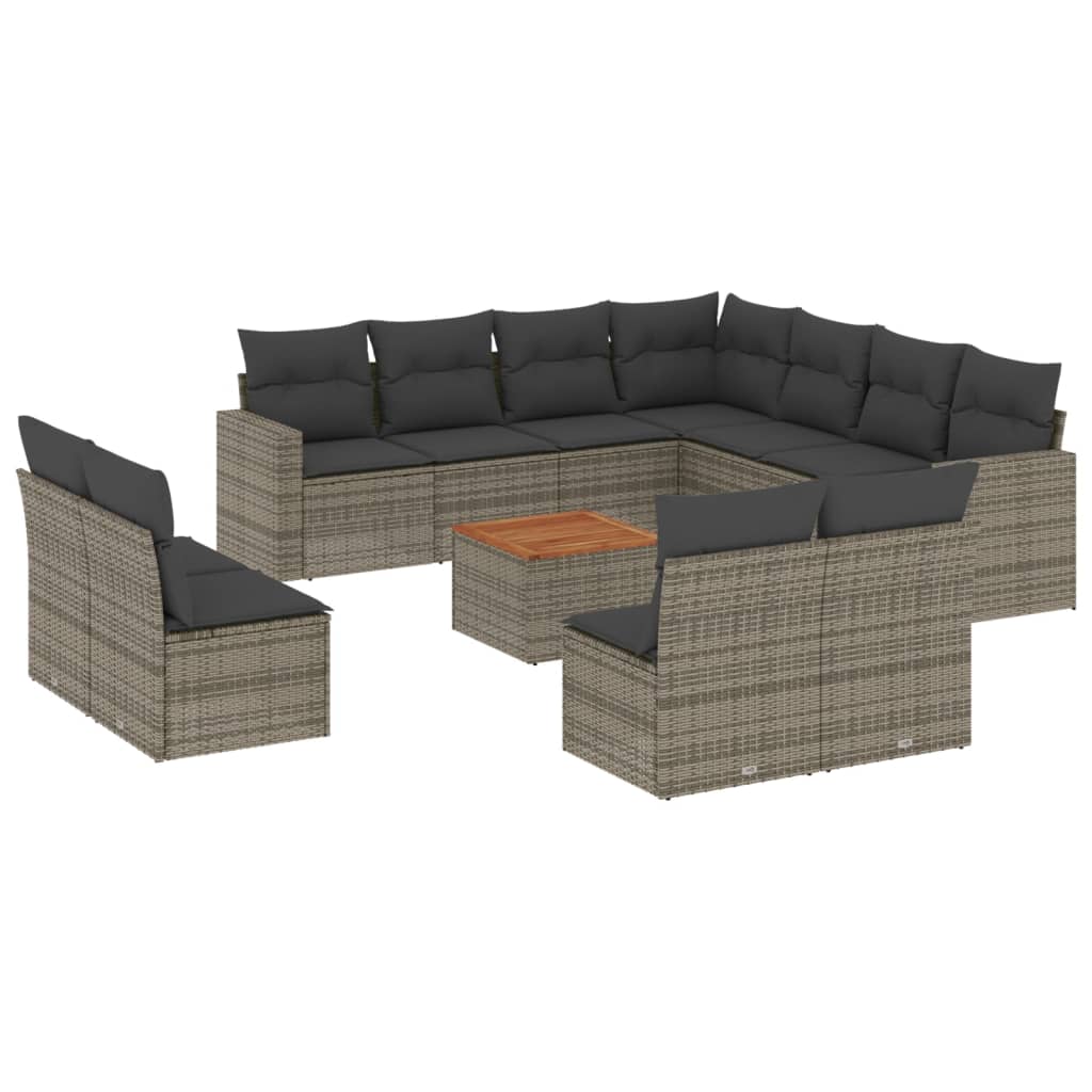 sofasæt til haven 12 dele med hynder polyrattan grå