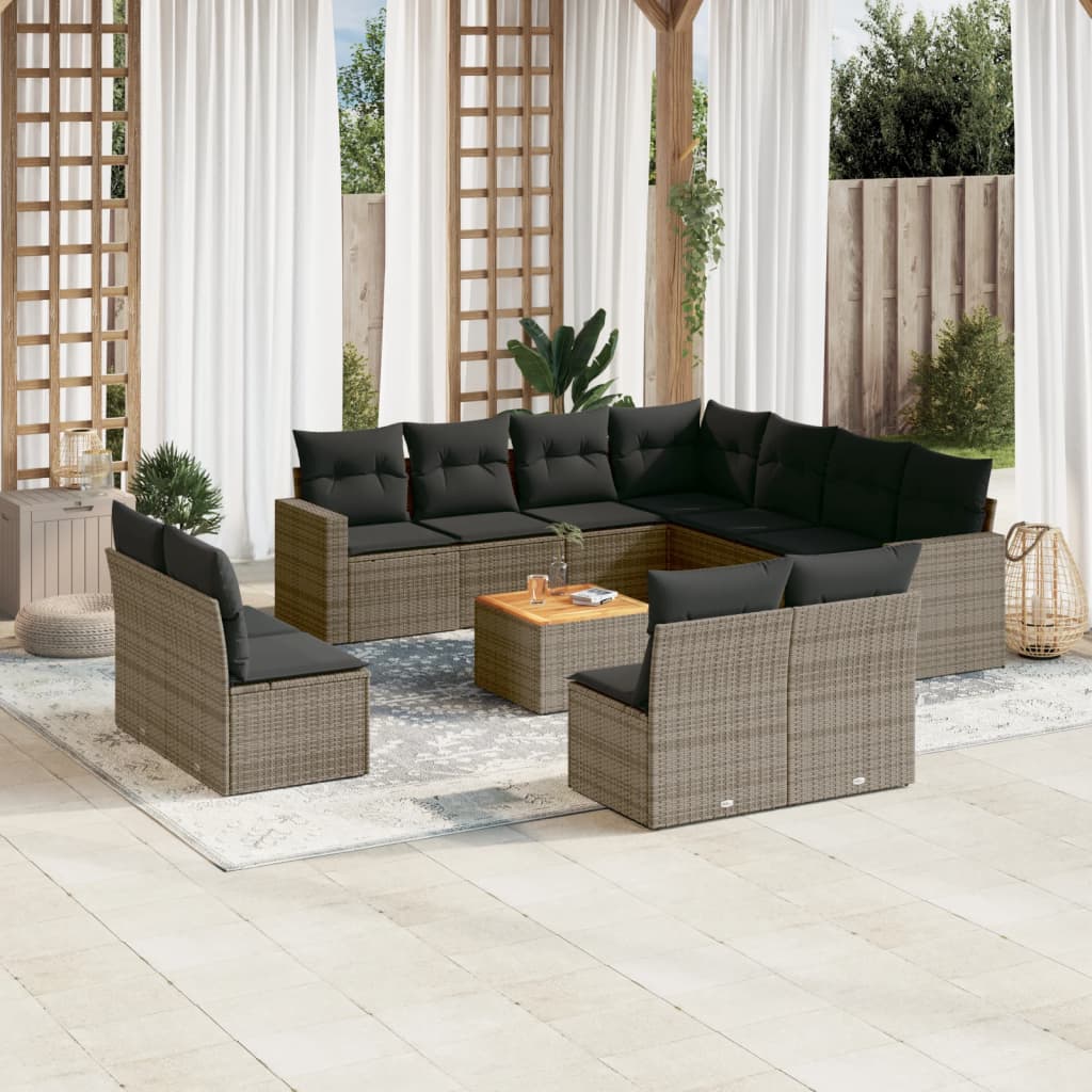 sofasæt til haven 12 dele med hynder polyrattan grå