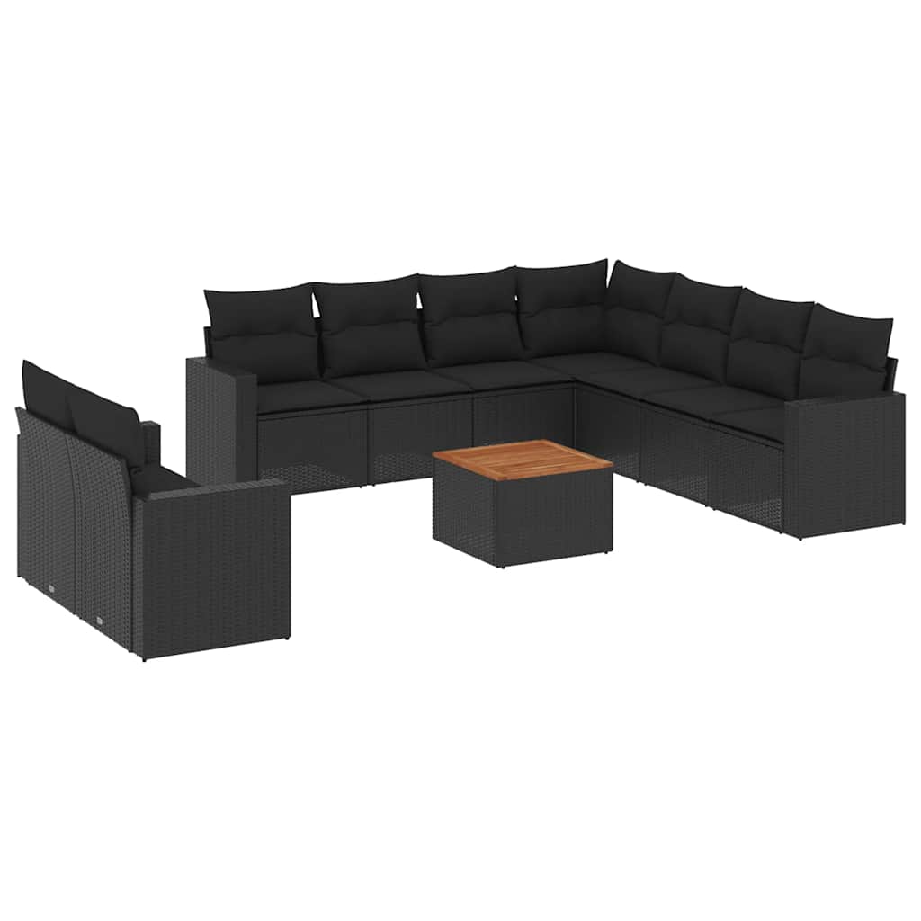 sofasæt til haven 10 dele med hynder polyrattan sort