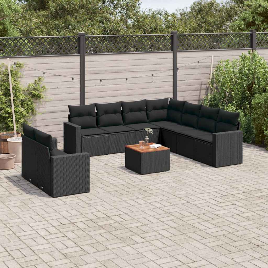 sofasæt til haven 10 dele med hynder polyrattan sort