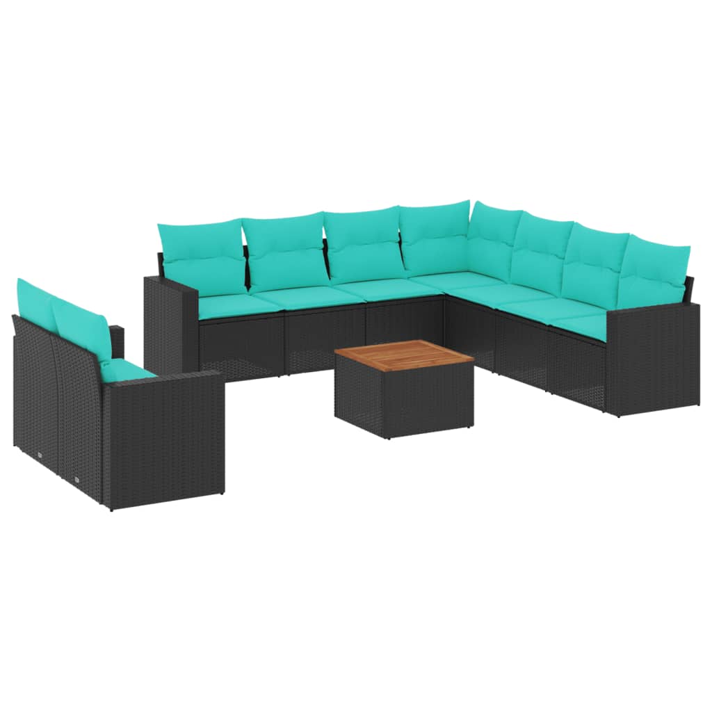 sofasæt til haven 10 dele med hynder polyrattan sort