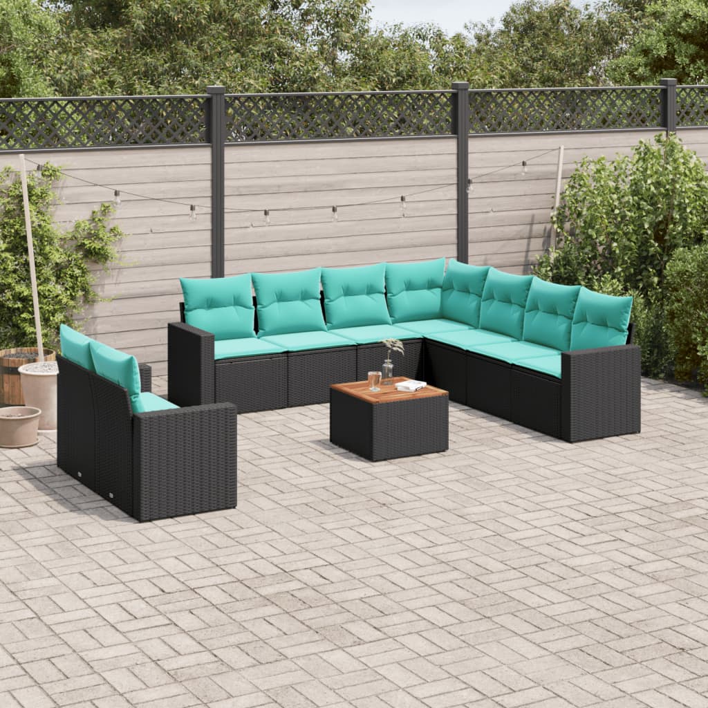 sofasæt til haven 10 dele med hynder polyrattan sort
