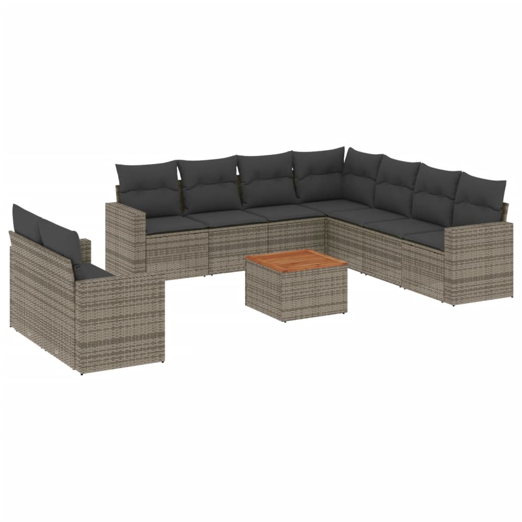 sofasæt til haven 10 dele med hynder polyrattan grå