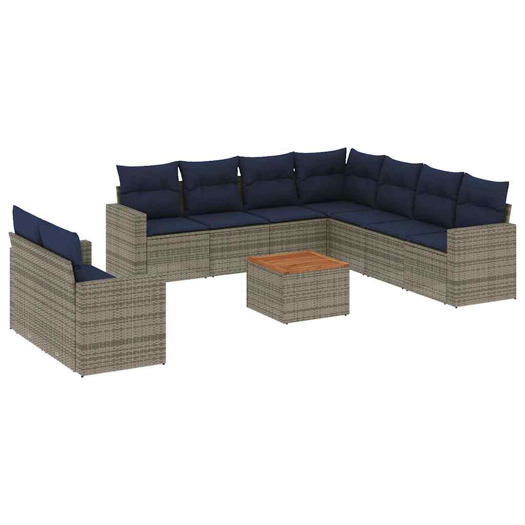 sofasæt til haven 10 dele med hynder polyrattan grå