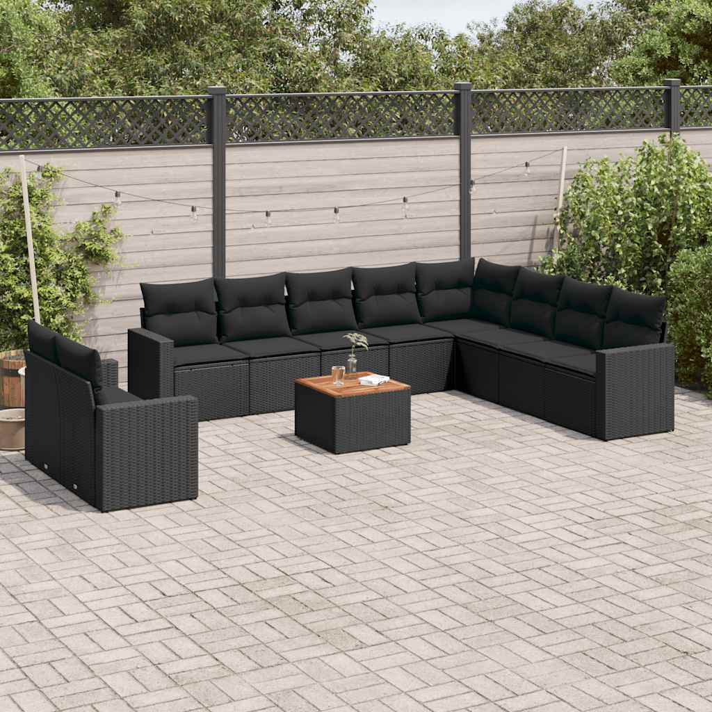 sofasæt til haven 11 dele med hynder polyrattan sort