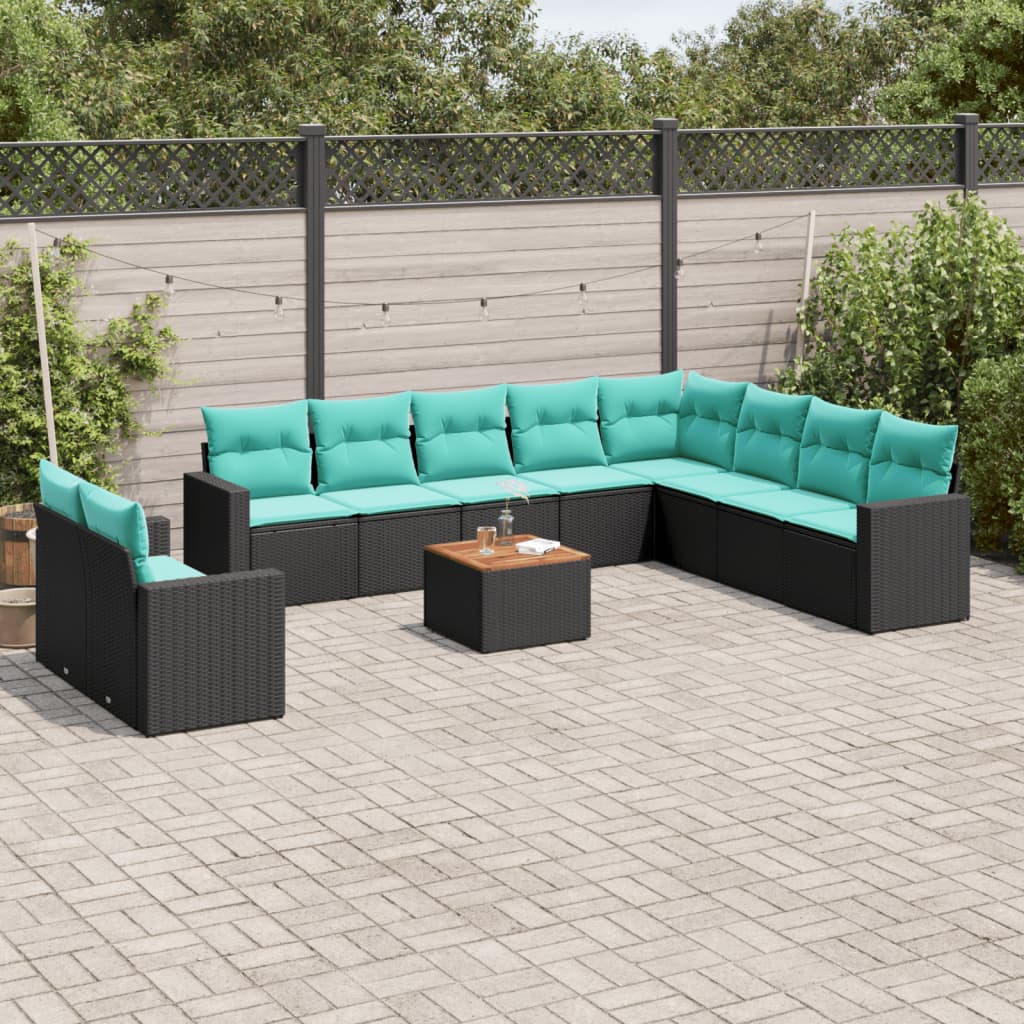 sofasæt til haven 11 dele med hynder polyrattan sort