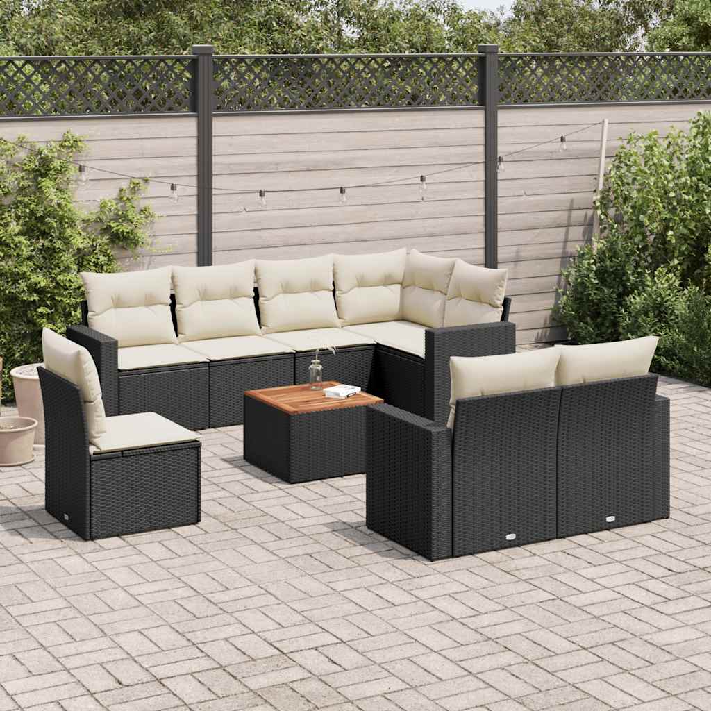 sofasæt til haven 9 dele med hynder polyrattan sort