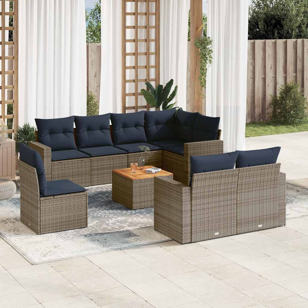 sofasæt til haven 9 dele med hynder polyrattan grå