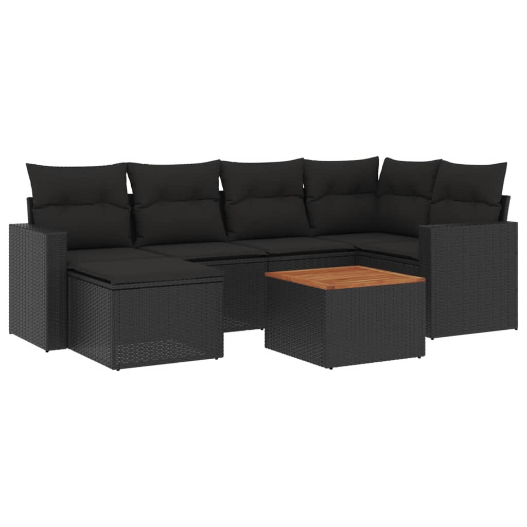 sofasæt til haven 7 dele med hynder polyrattan sort