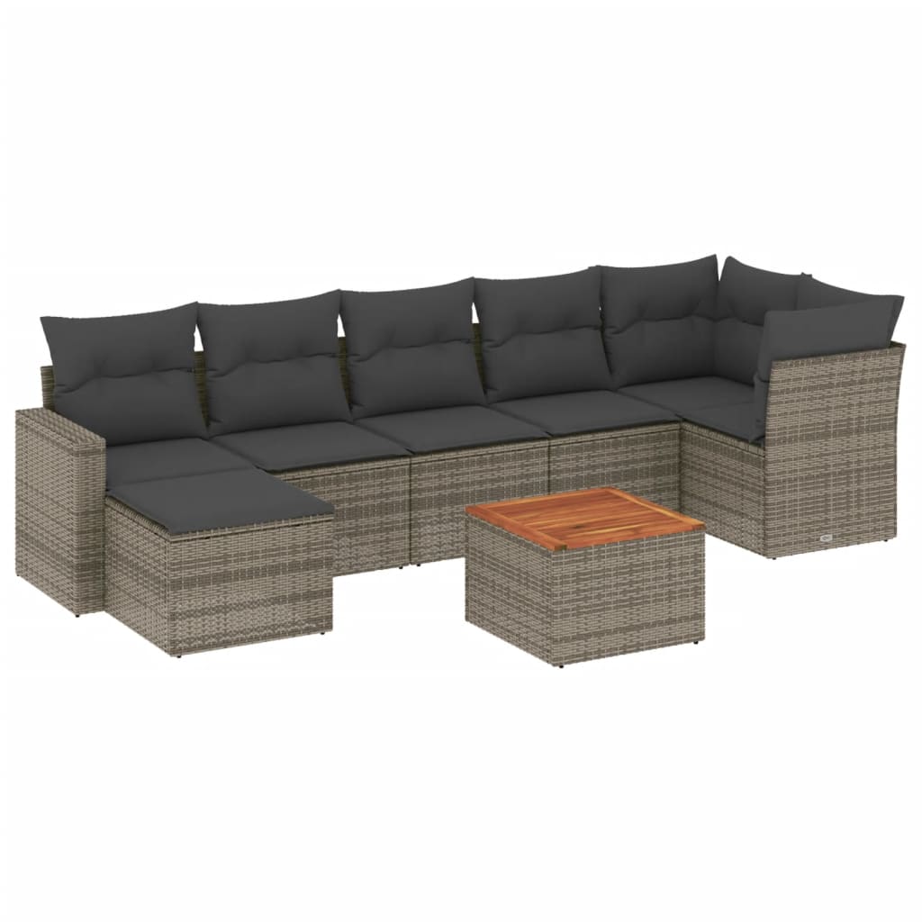 sofasæt til haven 8 dele med hynder polyrattan grå