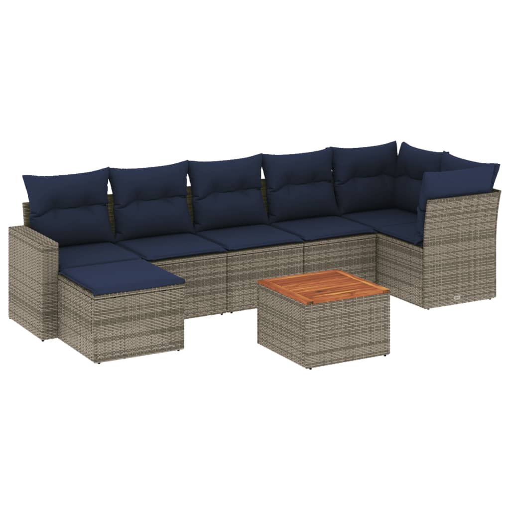 havesofasæt med 8 hynder grå polyrattan