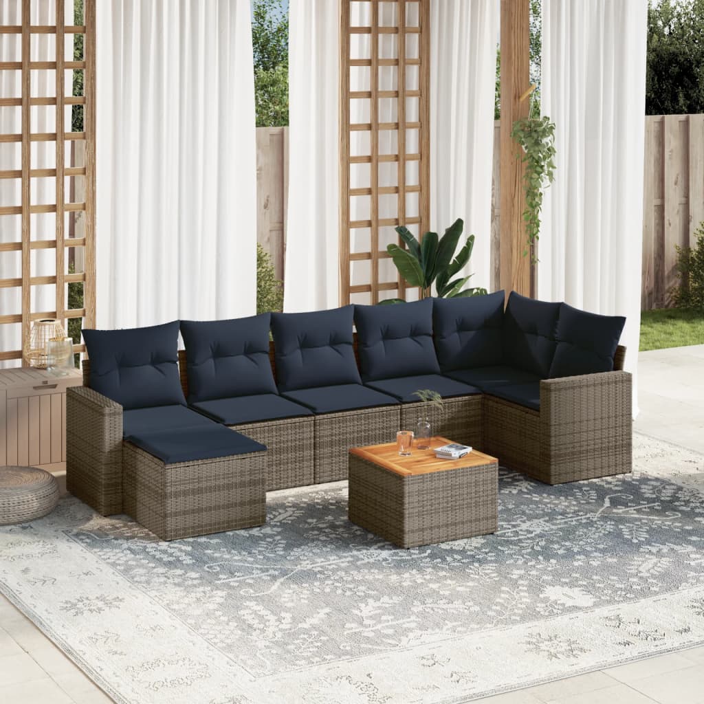 havesofasæt med 8 hynder grå polyrattan
