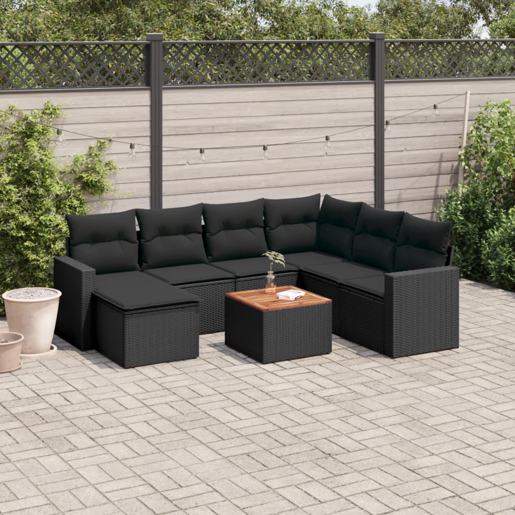 sofasæt til haven 8 dele med hynder polyrattan sort