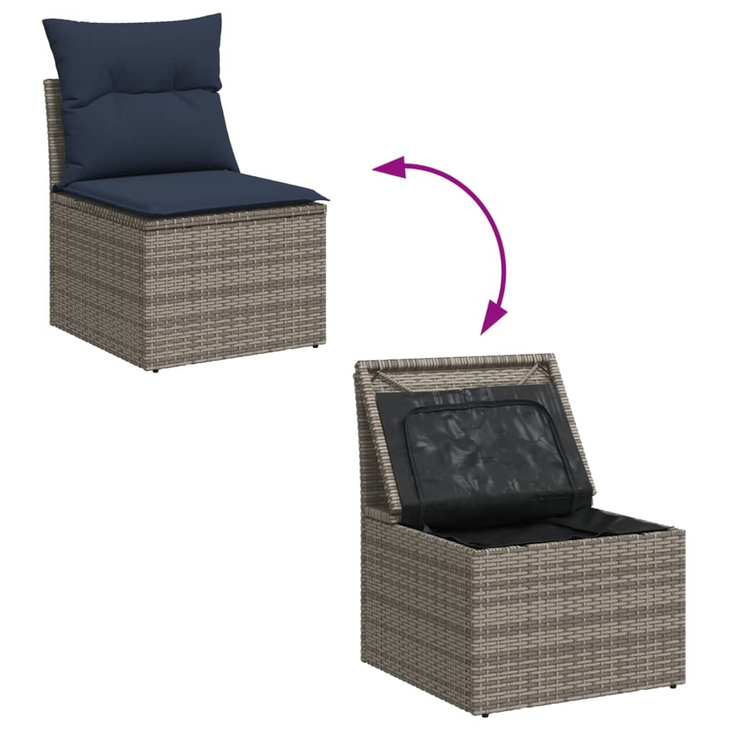 havesofasæt med 8 hynder grå polyrattan