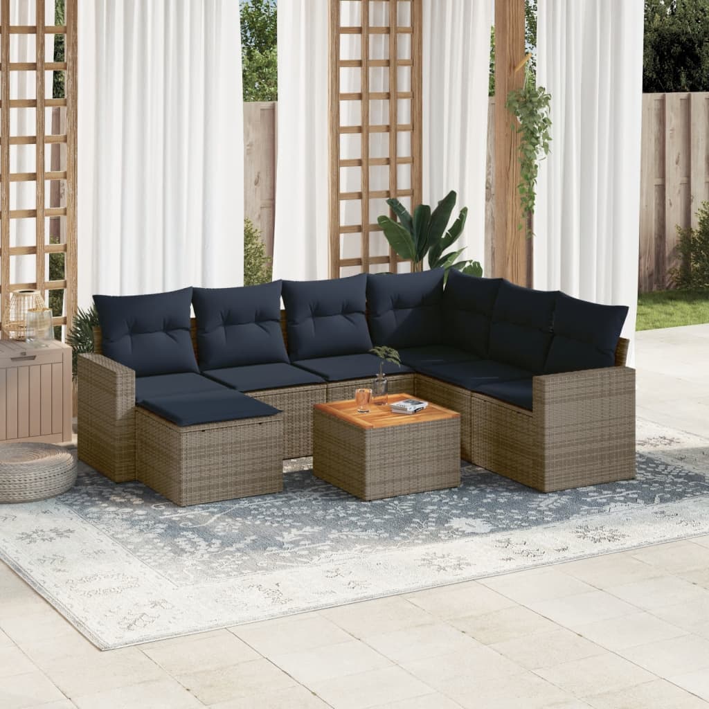 havesofasæt med 8 hynder grå polyrattan