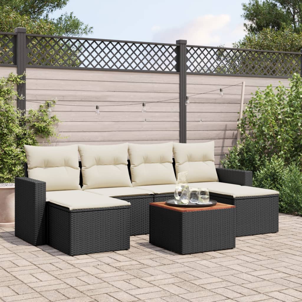 sofasæt til haven 7 dele med hynder polyrattan sort