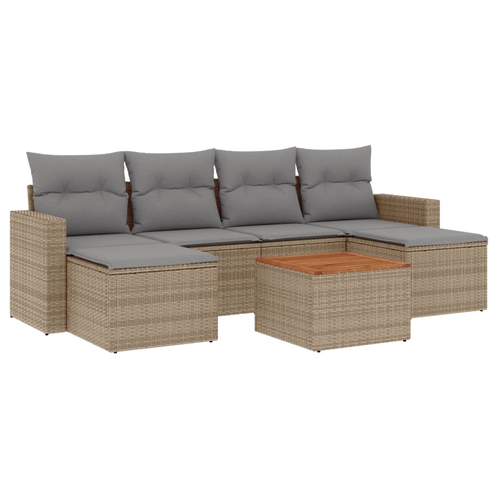 havesofasæt 7 dele med hynder polyrattan beige