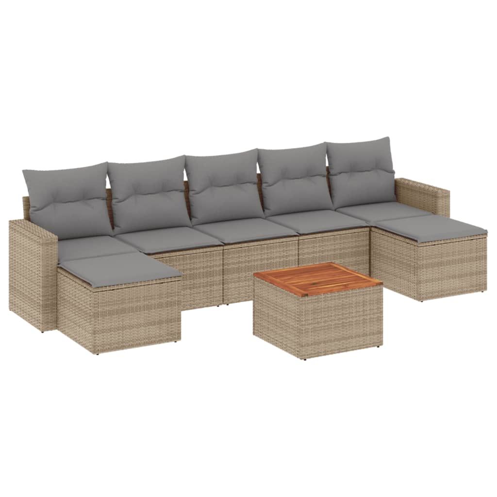havesofasæt 8 dele med hynder polyrattan beige