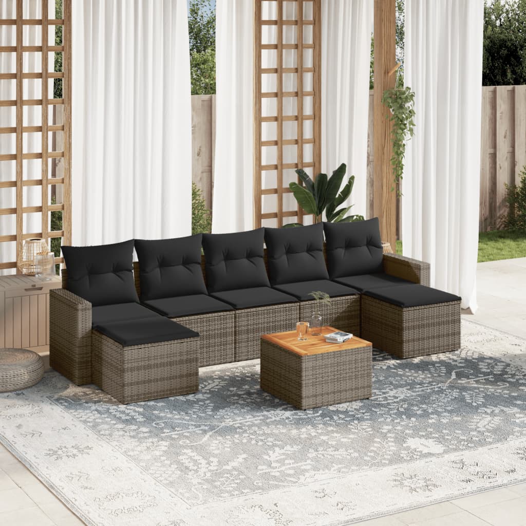 sofasæt til haven 8 dele med hynder polyrattan grå