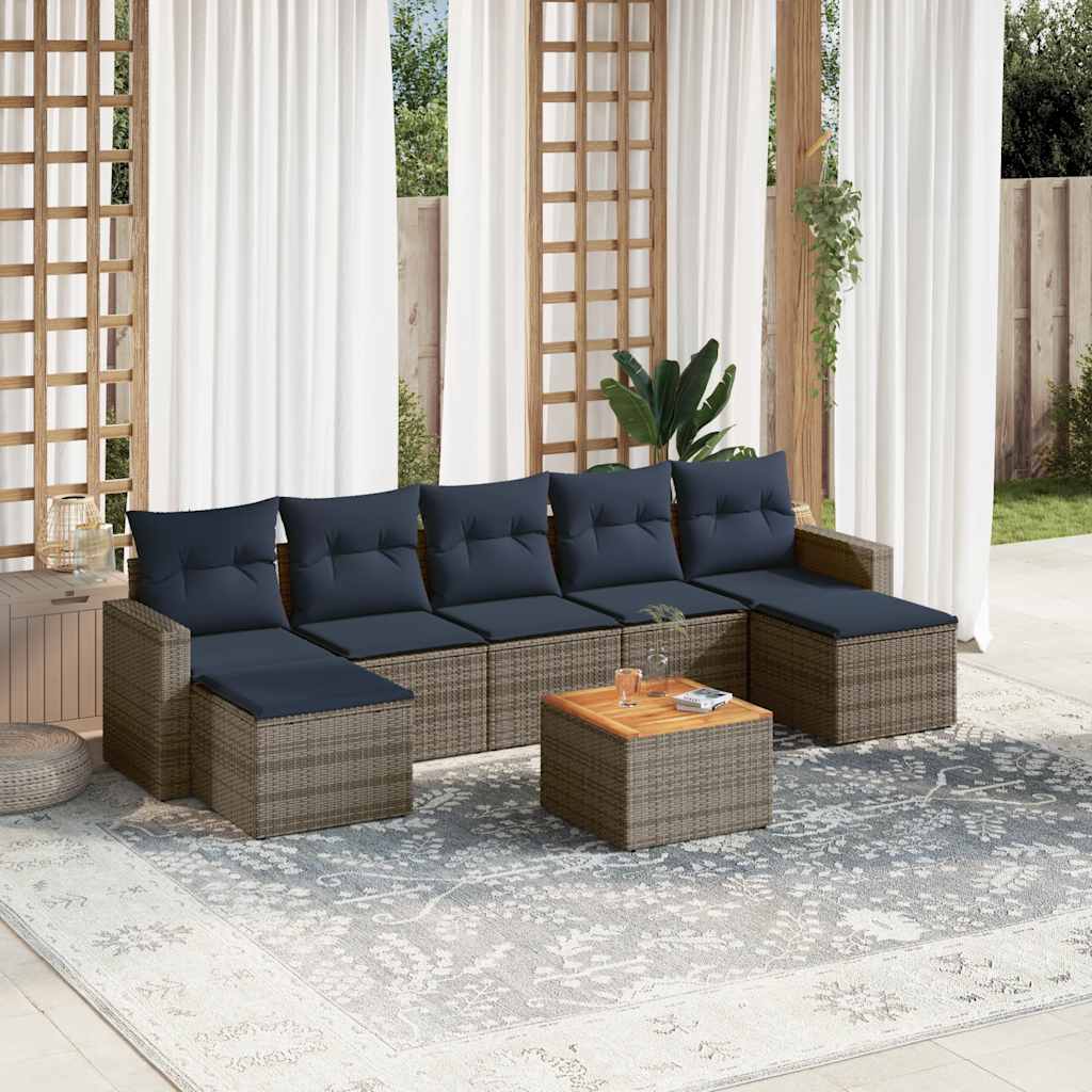 havesofasæt med 8 hynder grå polyrattan