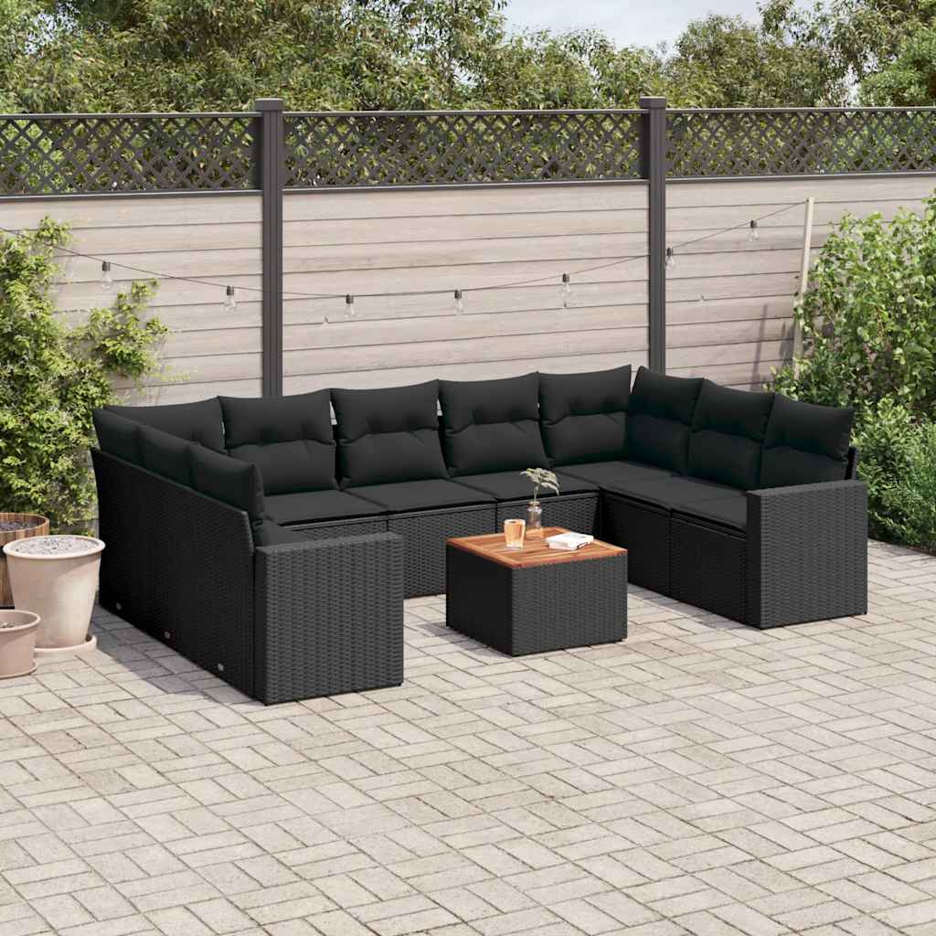 sofasæt til haven 10 dele med hynder polyrattan sort