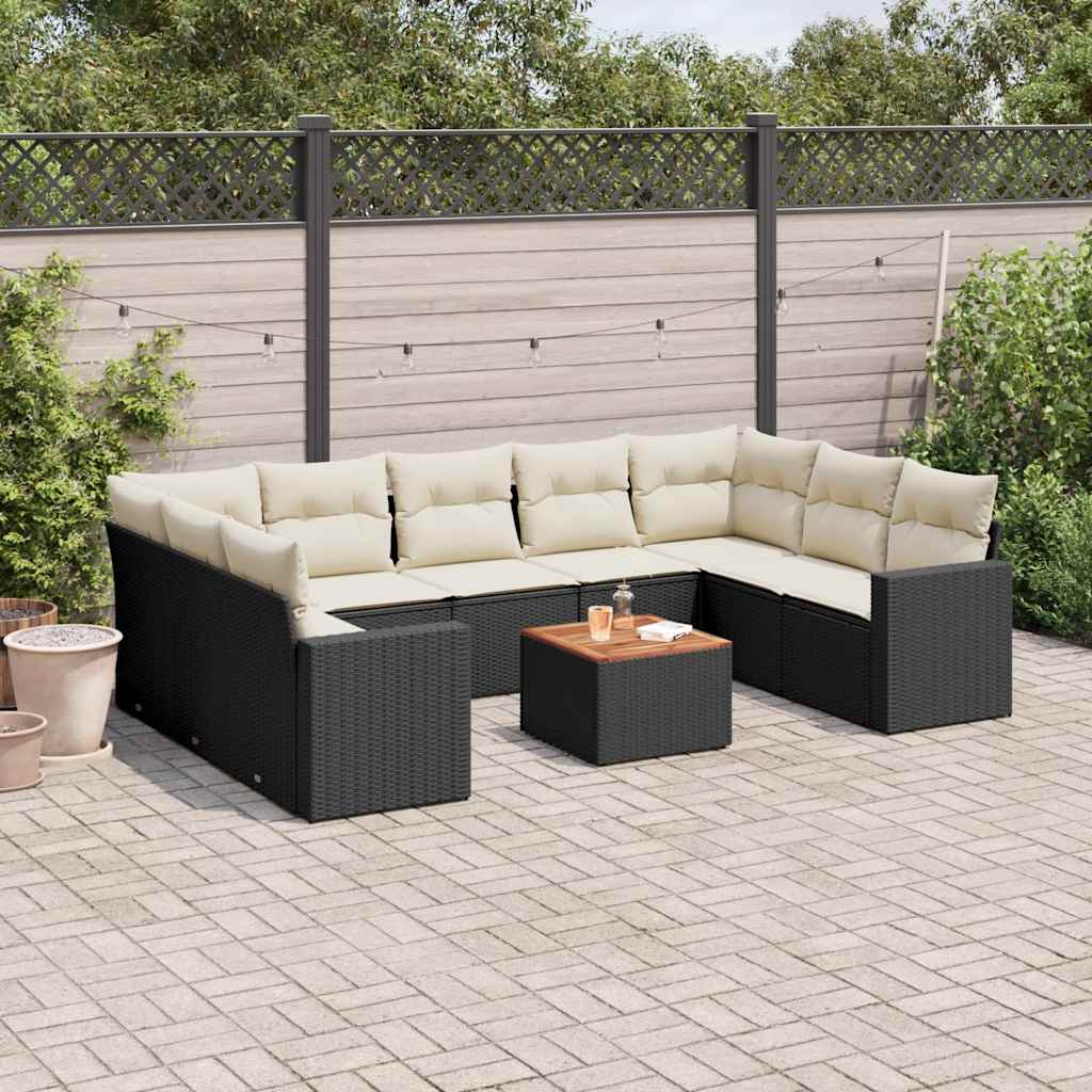 sofasæt til haven 10 dele med hynder polyrattan sort
