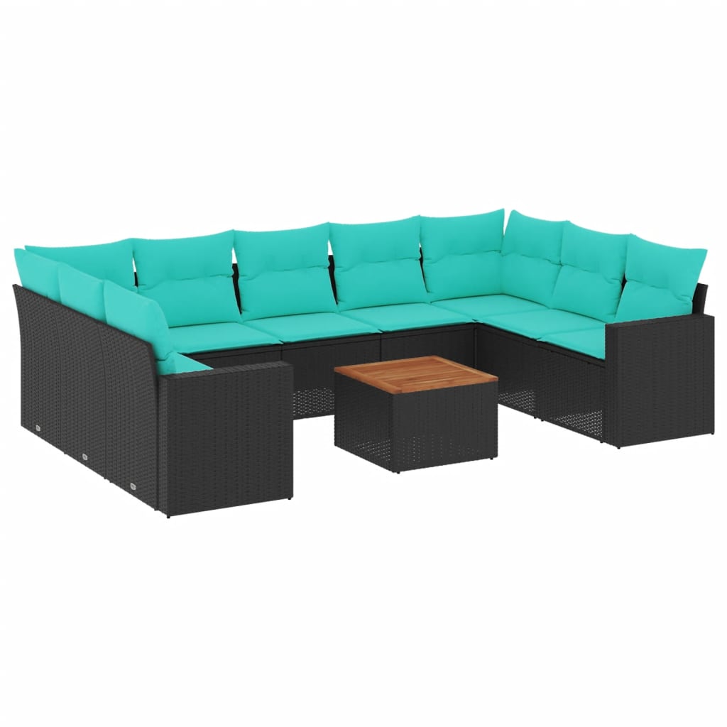 sofasæt til haven 10 dele med hynder polyrattan sort