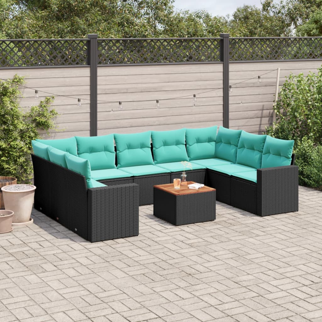 sofasæt til haven 10 dele med hynder polyrattan sort