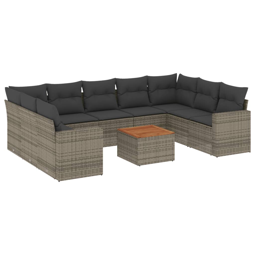 sofasæt til haven 10 dele med hynder polyrattan grå
