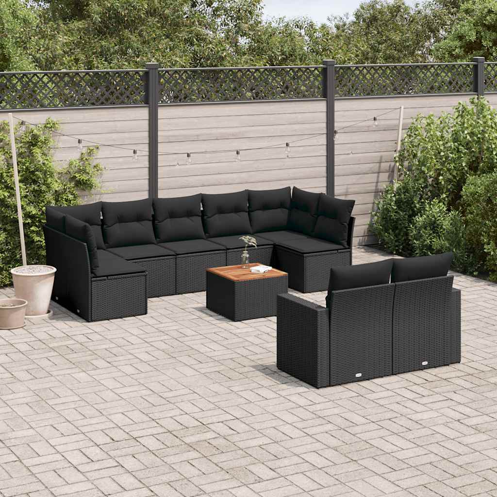 sofasæt til haven 10 dele med hynder polyrattan sort