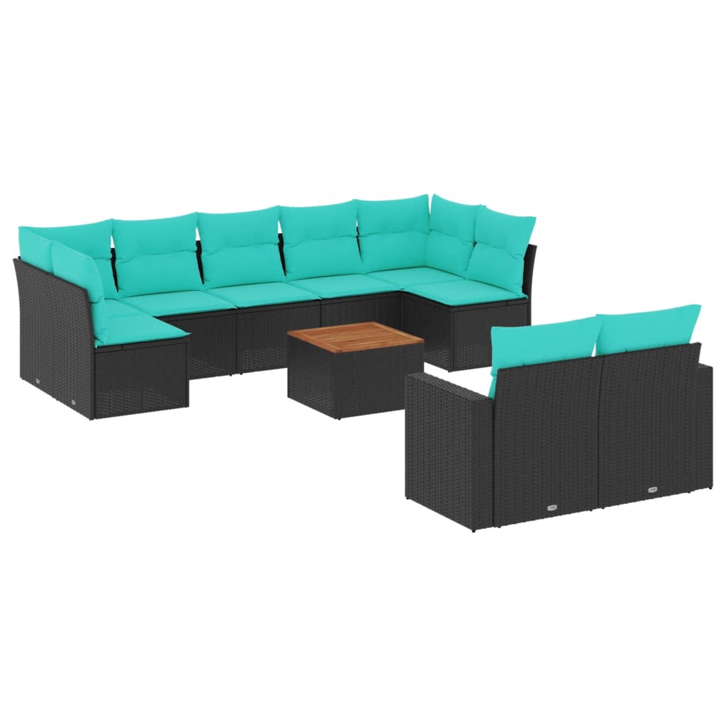 sofasæt til haven 10 dele med hynder polyrattan sort