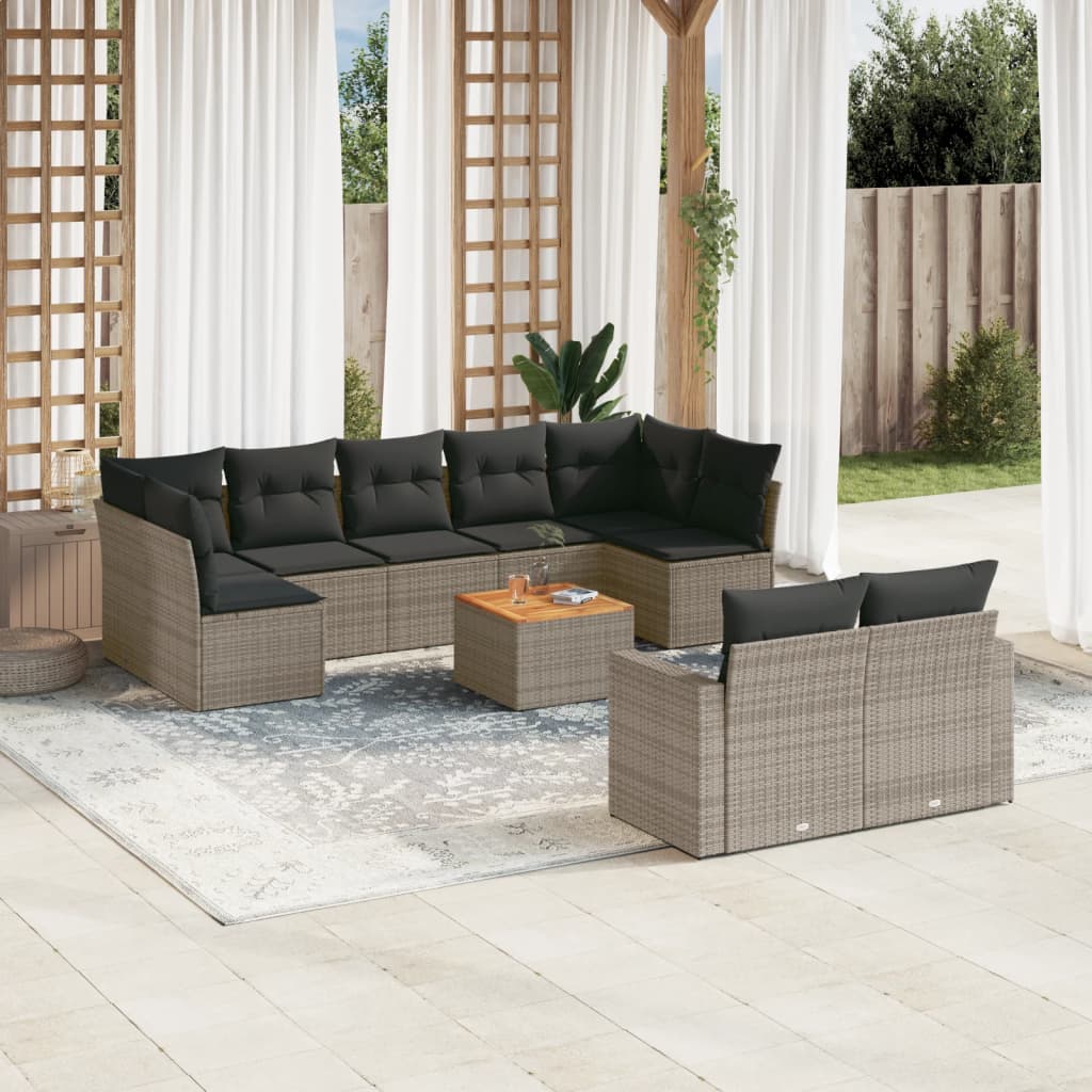 sofasæt til haven 10 dele med hynder polyrattan grå